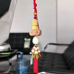 High-End Wooden Buddha Statue Car Hanging Ornament, Zen Meditation Peaceful Car Decor, Suitable for All Car Rearview Mirrors