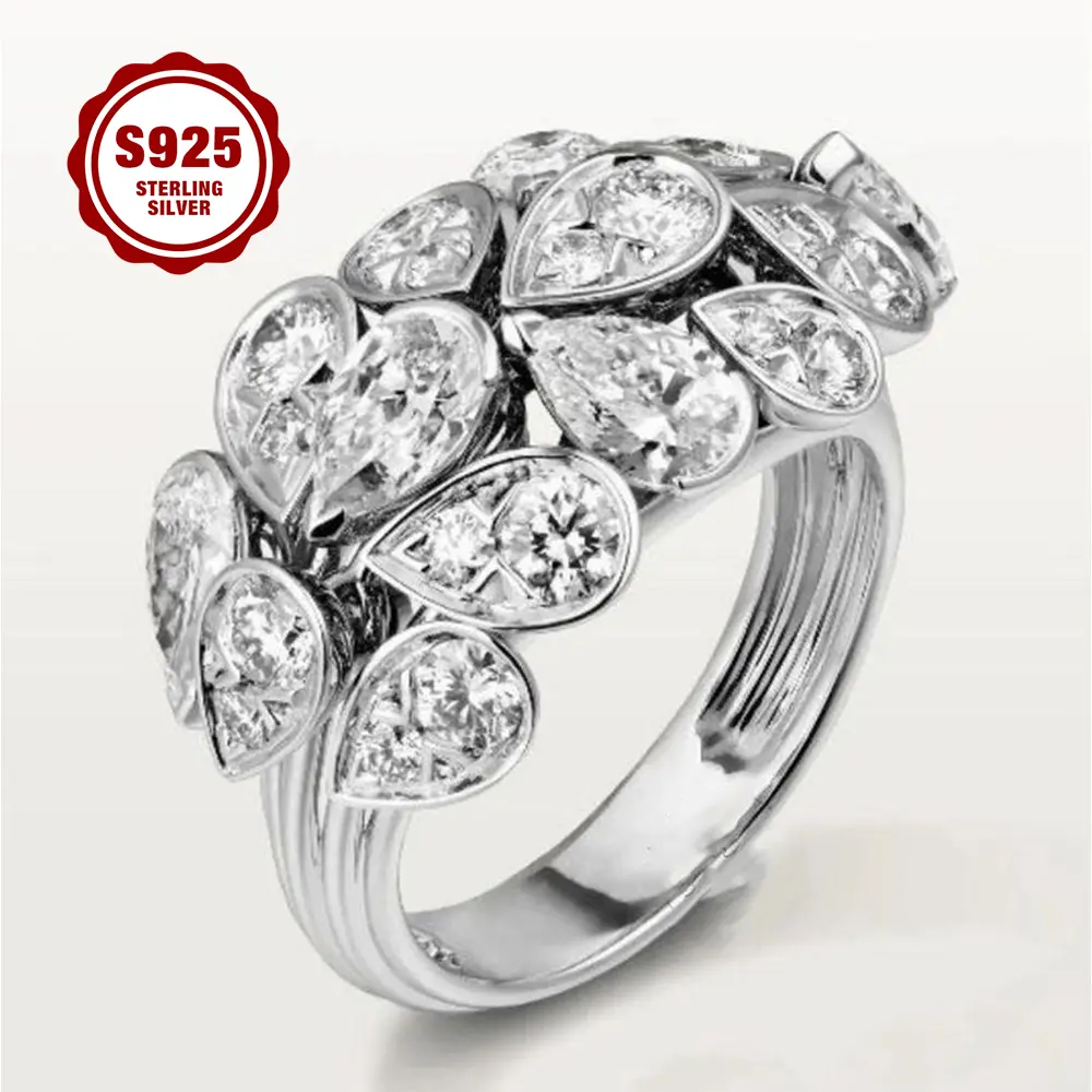 S925 sterling silver women's ring, designed in a water droplet shape, set with sparkling zircon stones, fashionable and unique, niche trend, dazzling and eye-catching, exquisite craftsmanship, birthday gift.