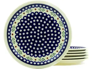 Polish Pottery Set of 6 Plates 11" Peacock Hollies