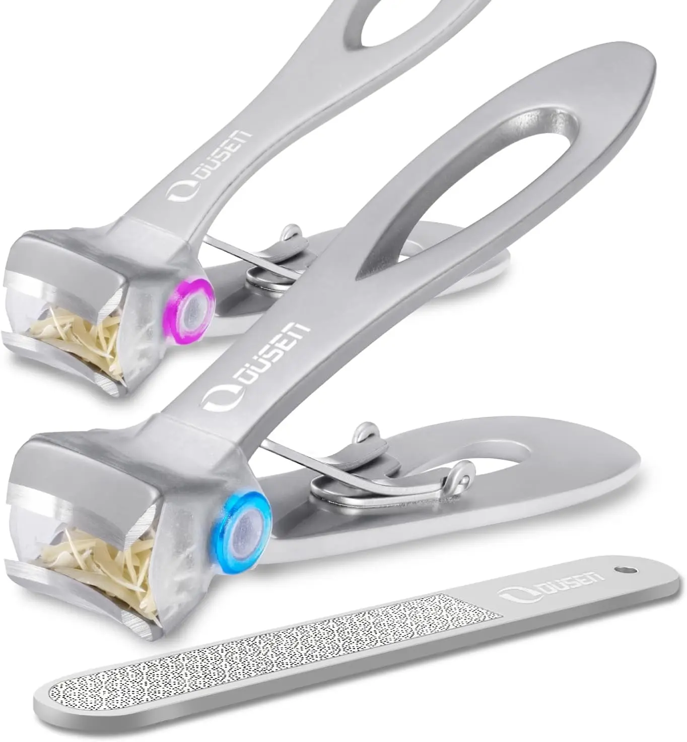 Nail Clippers with Catcher - anti Splash Wide Jaw Opening Thick Toenail Clippers for Seniors | Self-Collecting Fingernail Cutter Heavy Duty Toe Nail Clippers for Men&Women | Silver | L&S Ousen Beauty