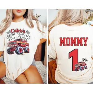 Custom Name Number Monster Truck Jam Family Birthday Boy Dude Pit Crew Mom Dad  Brother Sister Cutee T-Shirt , Hottrend Fashion