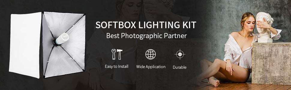 Softbox Lighting Kit, Studio Lights with 2 135W Bulbs 5500K Continuous Photography Lighting Kit for Filming Portrait Product Shooting Photography Video Recording