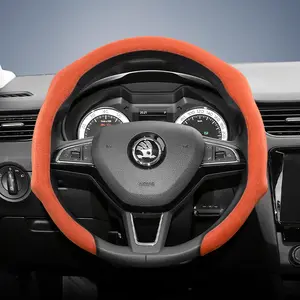 For SKODA Alcantara Leather Steering Wheel Cover Suede Quick-install Design All-season Anti-slip Sweat-absorbing For Octavia/Kamiq/Fabia/Kodiaq/Karoq/Enyaq/Superb/Scala/Kushaq/Slavia/Elroq/Kylaq Black Orange Red Pink Green White