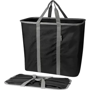 CleverMade Collapsible Laundry Caddy, Black/Charcoal 2PK - 64L (17 Gal) Large Foldable Laundry Basket with Sturdy Pop-Up Wire Frame and Long Carry Handles - Space-Saving, Collapsible Laundry Basket