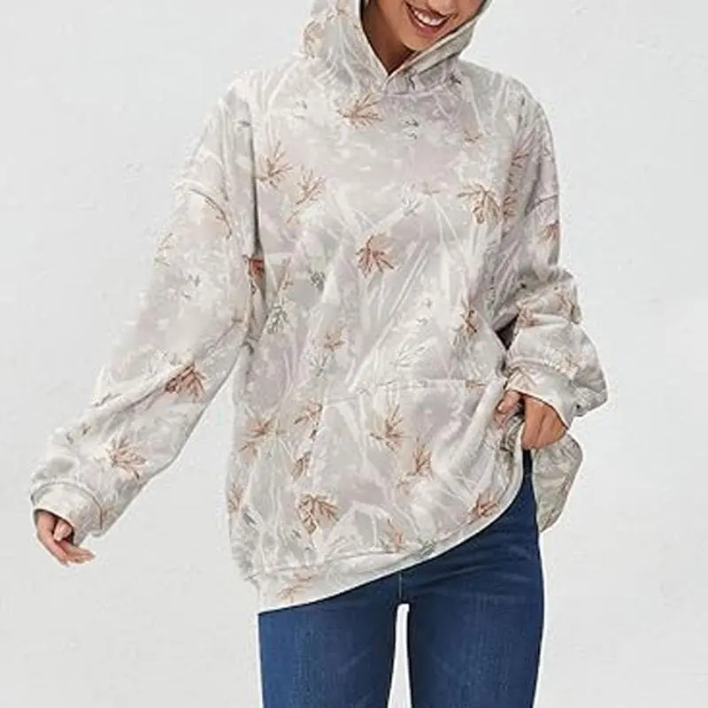 Comfort Hoodies – Oversized Camouflage Pullover Hoodie with Pocket, Long Sleeve Tops, Fall Tops, Women’s Fall Clothing, camohoodie Long Sleeve Oversized Pullover