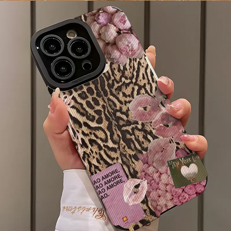 Lip Print Flower Leopard Pattern Shockproof Ultra-Thin Case for iPhone 17/16/15/14/13/12/11/plus/pro Max, Dust-Proof and Beautiful Gift