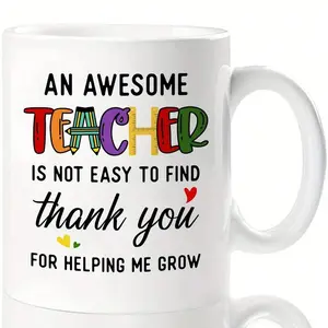 Amazing Teacher 11 Oz Porcelain Coffee Cup, Thank You For Helping Me Grow Water Cup, Tea Cup, 15oz Large White Ceramic Mug, Coffee Cup, Kitchen Drinkware, Gift for Teacher