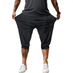 Men's Breathable Mesh Capri Pants, High Elasticity Fabric, Drawstring and Zipper Pockets at Waist, Solid Color, Versatile for Casual Sports, Everyday Wear and Outdoor Jogging