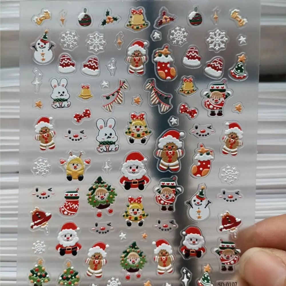 Christmas Nail Art Stickers 5D Embossed Snowman Snowflakes Nail Stickers Santa Claus Elk Self-Adhesive Winter Xmas Nail Decals