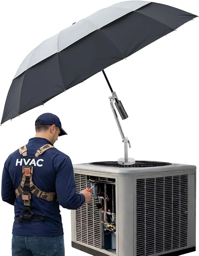 Magnetic Umbrella with Base for HVAC – Portable Sun & Rain Protection Folding Umbrella for Outdoor Work – Ideal for Roof Repairs, Vehicle Maintenance, Stay Cool & Dry