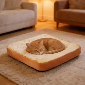 Super Soft Toast Bread Cat Bed, Shaped Beds, Detachable Zippered Pet Pad, Warm Comfortable Fluffy Mat, Non-Slip Bottom, Indoor Cats
