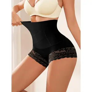 Women's High-Waist Postpartum Shaping Shorts - Lace Trim Seamless Underwear, High Support Compression Shaping and Posture Correction, Elegant Beige Abdominal Control Shaping Underwear Shapewear Womenswear Lingerie Basic Black Chic