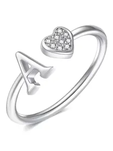 Initial Heart Rings for Women Girls - 18K Gold Plated Stackable Adjustable Alphabet Letter Rings for Teens