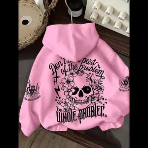 Floral Halloween Skull Hoodie, Loose-Fit Korean Style Pullover, Fall & Winter Thick Fabric, Multiple Colors Available