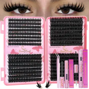 DIY Eyelash Extension Kit 640pcs Mixed Lengths 13-19mm Manga Wet 60P Spike Volume Lash Clusters Natural Look D Curl False Lashes Includes Bond & Seal Remover Tweezers Reusable for Women Makeup Cosmetic