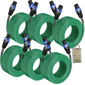 6 PACK - 50FT Speakon to Speakon Speaker Cables by FAT TOAD | Professional DJ Pro Audio Green PA Cords with Twist Lock Connector | 12 AWG Wires for Impeccable Studio Recording & Performance Stage Gear