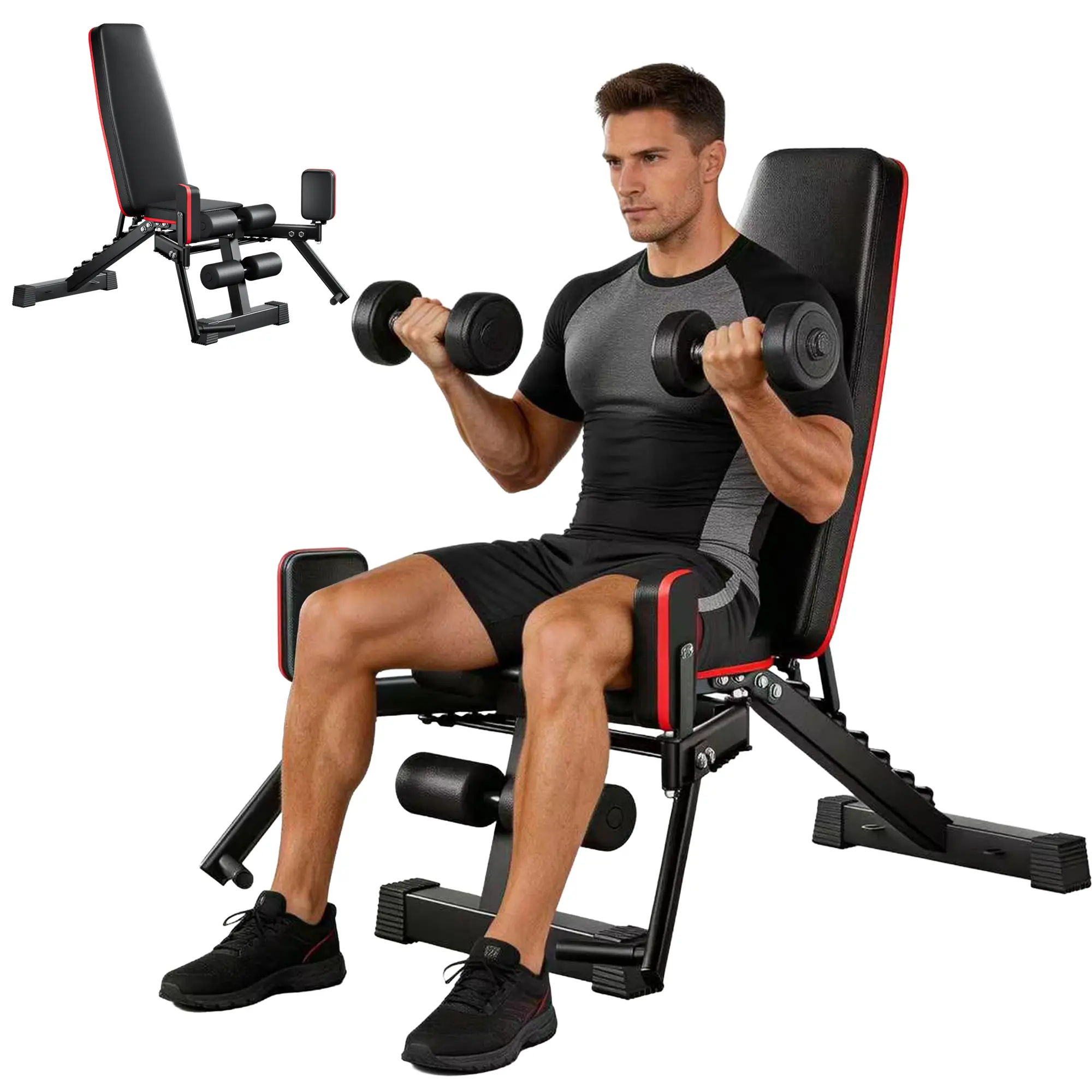 【SAVEYOUR】Weight Bench for Home Gym, 2-in-1 Adjustable Strength Training Bench with Hip Abduction Function & Elastic Resistance Rope System, Multi-Angle Incline/Flat Press Bench for Workout, Fitness Equipment