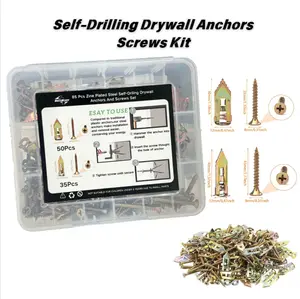 Self-Drilling Drywall Anchor Kit – 170-Piece Heavy-Duty Metal Anchors & Screws, Holds 66 lbs Max – No Drilling Required, Perfect for Shelves, TVs, Curtains, and Cabinets Self-Drilling Drywall