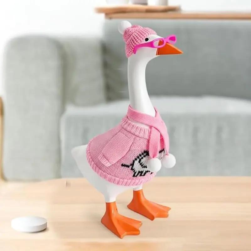 6 Set 24Pcs 7 Inch Desk Goose Outfits  Kniited Sweater WIth Accessories,Knitting Clothes with Hats Sweater Glasses Scarves for Mini Magnetic Goose Statue Decor