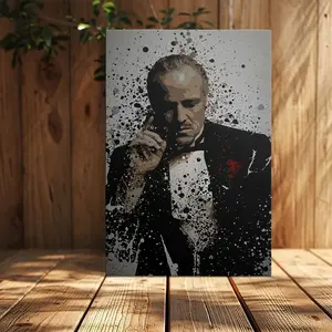 1pc Framed Canvas Poster - Iconic Don Vito Corleone Portrait in Black Suit & Rose, Vintage Cinema Decor - Ready-to-Hang Movie Art for Living Room, Office, Mafia-Themed Decorations - Collectible Film Memorabilia Gift for Godfather Fans, Movie Props