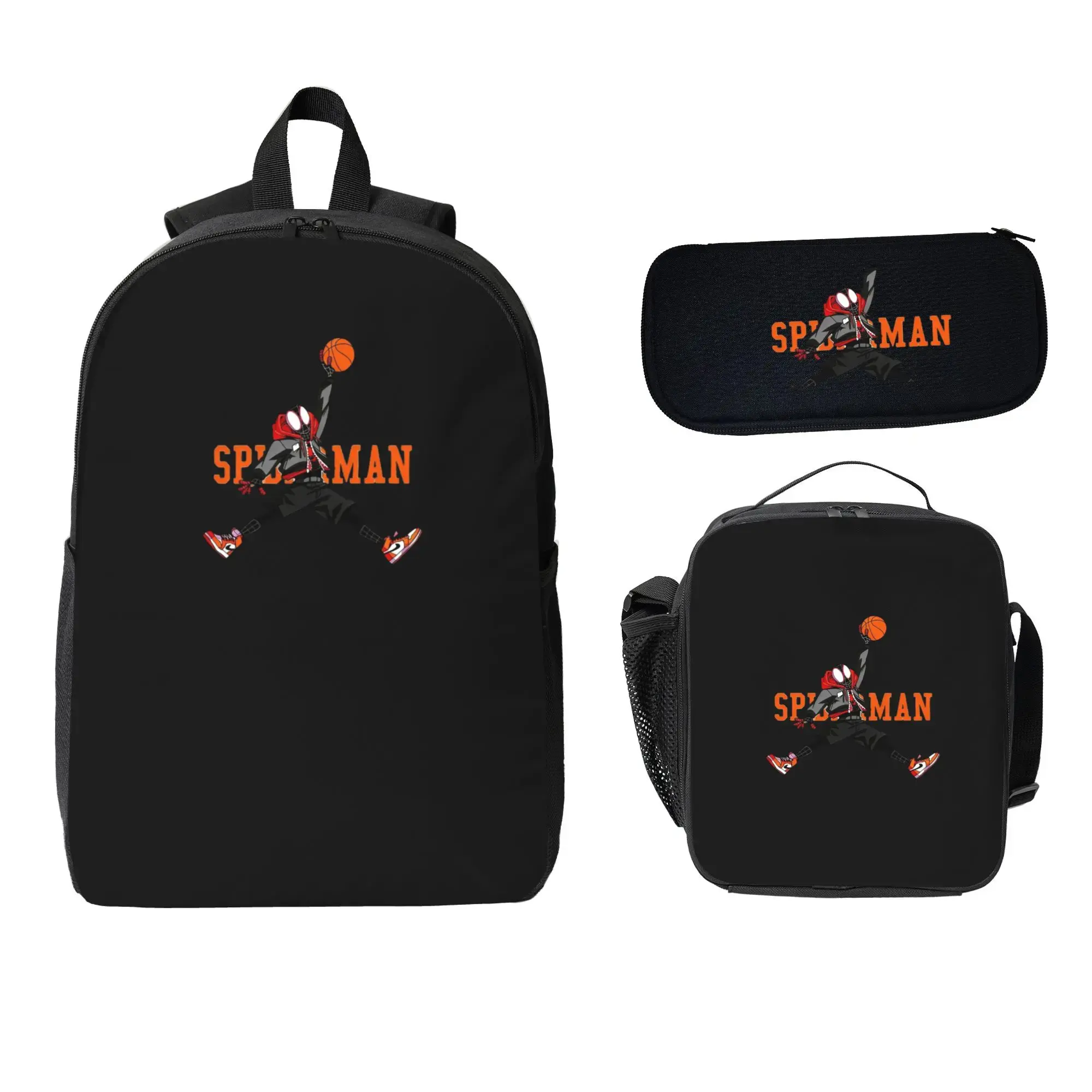 3 in 1 Spider Basketball Street Art Backpack Set, Sport Cartoon Graphic School Bag with Lunch Box & Pencil Pouch