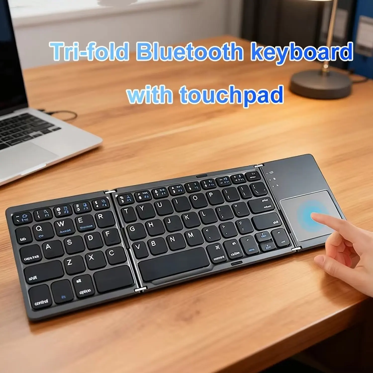 Foldable Wireless Keyboard with Touchpad, Ultra-Thin Portable Battery-Powered, Compatible with Android Windows iOS Tablets Laptops
