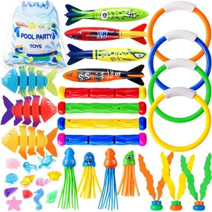 Summer Spring Gift 35PCS Pool Diving Swimming Toys, Summer Underwater Game Toys with Pool Fishes Dive Sticks Rings Gems Storage Bag for Kids Swim Birthday Party Favors