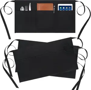 3Pcs Black Waist Apron, Short Chef Apron with 3 Pockets, Half Apron for Waiter Waitress, Catering Work Apron For Clean Bistro Garden Bar Coffee Shop Restaurant (Polyester) 11.5inch - Home Improvement.