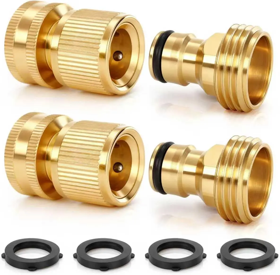Garden Hose Quick Connector,Solid Brass 3/4 Inch GHT Thread Fitting (NO Sprayer), No-Leak Water Hose Female Adapter (No Male), Garden Hose Connectors