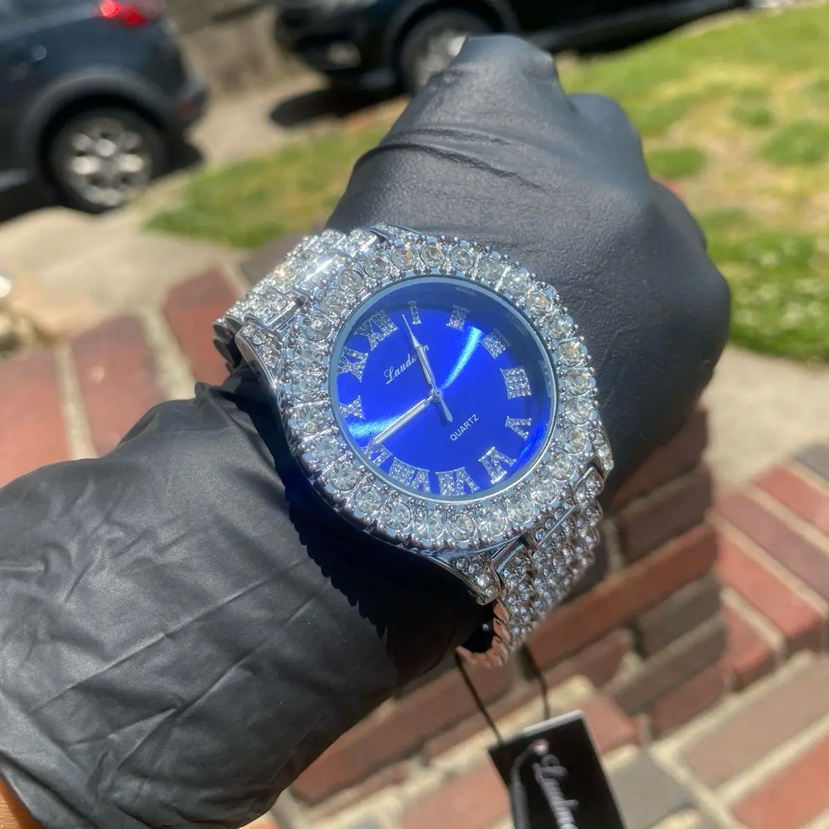 Iced Bling Out Red Blue Silver PT Hip Hop Watch Analog 
