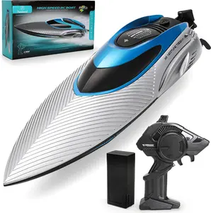 RC Boat for Adults & Kids, Metallic Blue, 2.4GHz Remote Control Racing Boat, 30 MPH, Self-Righting, Waterproof, Long Range, Rechargeable, LED Light, High Speed Electric Toy Boat for Lake, Pool & Pond.