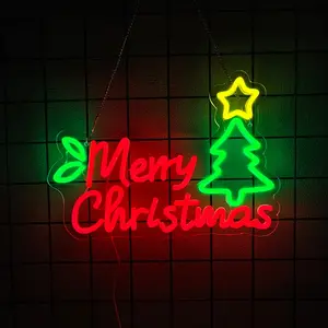 Merry Christmas Neon Sign, Snowflake Merry Christmas Neon Sign, USB Powered for Christmas Party Decorations (Multi-Color, 1-Piece Set)
