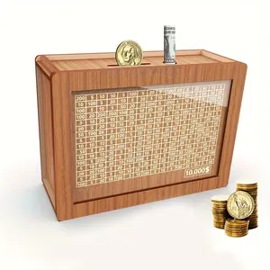 Wooden Coin Bank with Digital Counter, Adult Savings Goal Money Box, Cash Coin Jar, Holds Up to $10, Ideal Gift for Friends, Premium Wood Piggy Bank