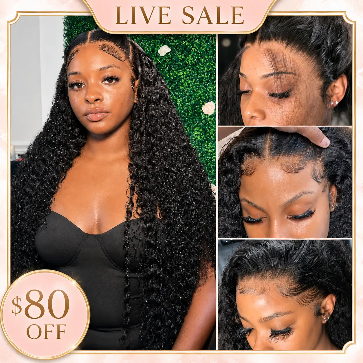 【LIVE SALE $80 OFF】Deep Wave Human Hair Wig Natural Black P4/27 Highlight Brown 99J Burgundy 13x4 Lace Front Wig Soft Full Bouncy Pre Plucked Natural Hairline Easy to Style for Women