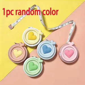 1 Colorful Heart-Shaped Mini Measuring Tape, Compact Reclining Measurement Band for Body, Clothing DIY - Photo-Friendly Macaron Color Series (Pink, Blue, Yellow, Green, Orange) | Durable Housing