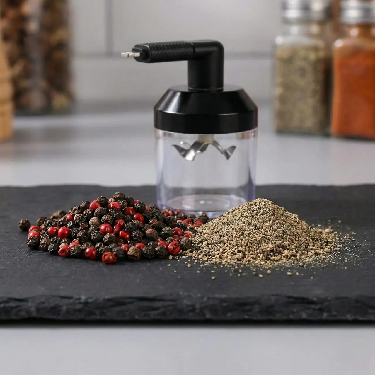 Electric Peppercorn & Salt Mill, Mini Garlic Chopper with Android/Lightning/USB-C Plug for Quick Kitchen Prep
