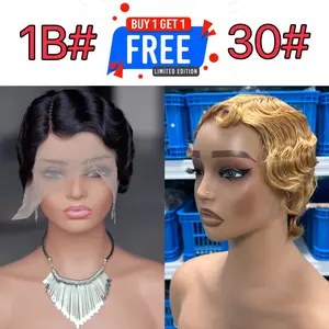 [Clearance Sale] Buy 1 Get 2 Finger Wave Pixie Cut Wig Curly Human Hair Short Pixie Cut Wig Full Machine Made Wig For Black Women 180% Density 356°F