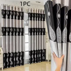 1pc Nordic Style Light-Filtering Curtains, Leaf Embroidery Pattern, Breathable Drapes for Kids' Room & Sunroom, Modern Minimalist Design, Room Decor Curtain, Window Curtain, Home Textile
