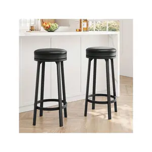 2 PCS Home Kitchen 360 Degrees Swivel Bar Stool Set Of 4 PU Leather Upholstered Counter Height Bar Stool With Metal Footrests Mid Century Modern Barstool For Kitchen Dinig Rooms Apartments-A