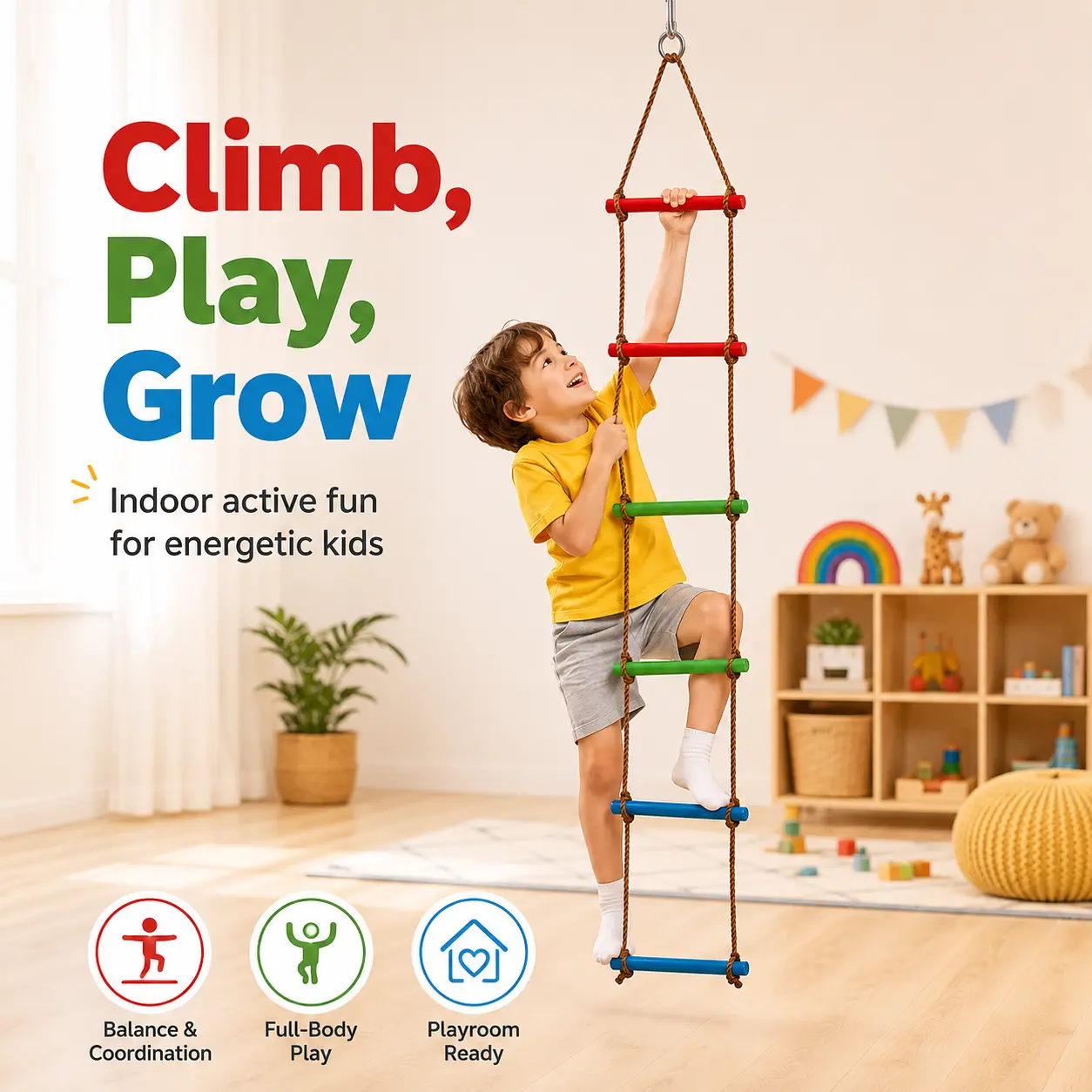 6.6FT Ninja Warrior Climbing Rope Ladder for Kids, Outdoor Obstacle Course Accessory, Backyard Swing Rope for Balance Training, Adventure Play & Outdoor Fun sohochic