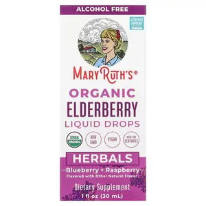 MaryRuth's Organic Elderberry Liquid Drops, Alcohol Free, Blueberry + Raspberry, 1 fl oz (30 ml)