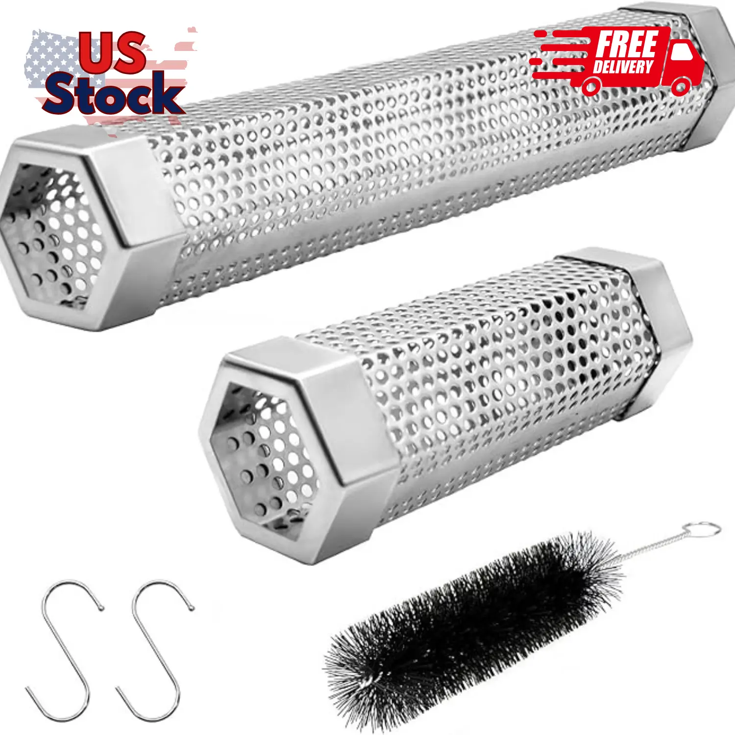 Pellet Smoker Tube Set, 6" & 12" Stainless Steel BBQ Pellet Smoker Tube Set, 6" & 12" Stainless Steel BBQ