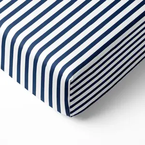 Bacati Pin Stripes 100% Cotton Percale Fitted Crib Sheet – Navy