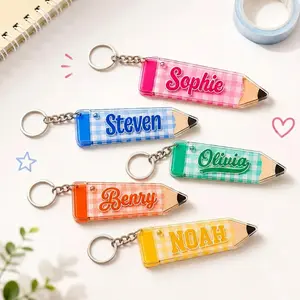Personalized Pencil Name Keychain – Custom Acrylic Backpack Keychain for Kids, Kids Name Tag, Back to School Gift, First Day of School Gift