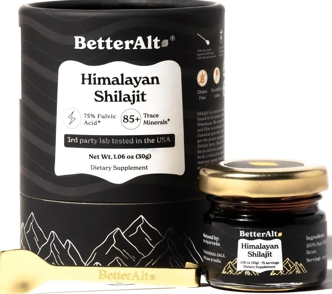 Better Alt Pure Himalayan Shilajit Resin Pack of 1 High Potency Gold Grade 150 Servings for Energy Boost & Immune Support, 85+ Trace Minerals, 75%+ Fulvic Acid, with Lab Test Report,400 mgundefined