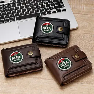 Vintage Alfa Romeo Logo Leather Wallet, Vintage Style Wallet for Car Enthusiasts Personalized Gift for Men Durable Zippered Purse Suitable for Daily Use Father's Day Christmas Gifts Stylish and Practical Wallet