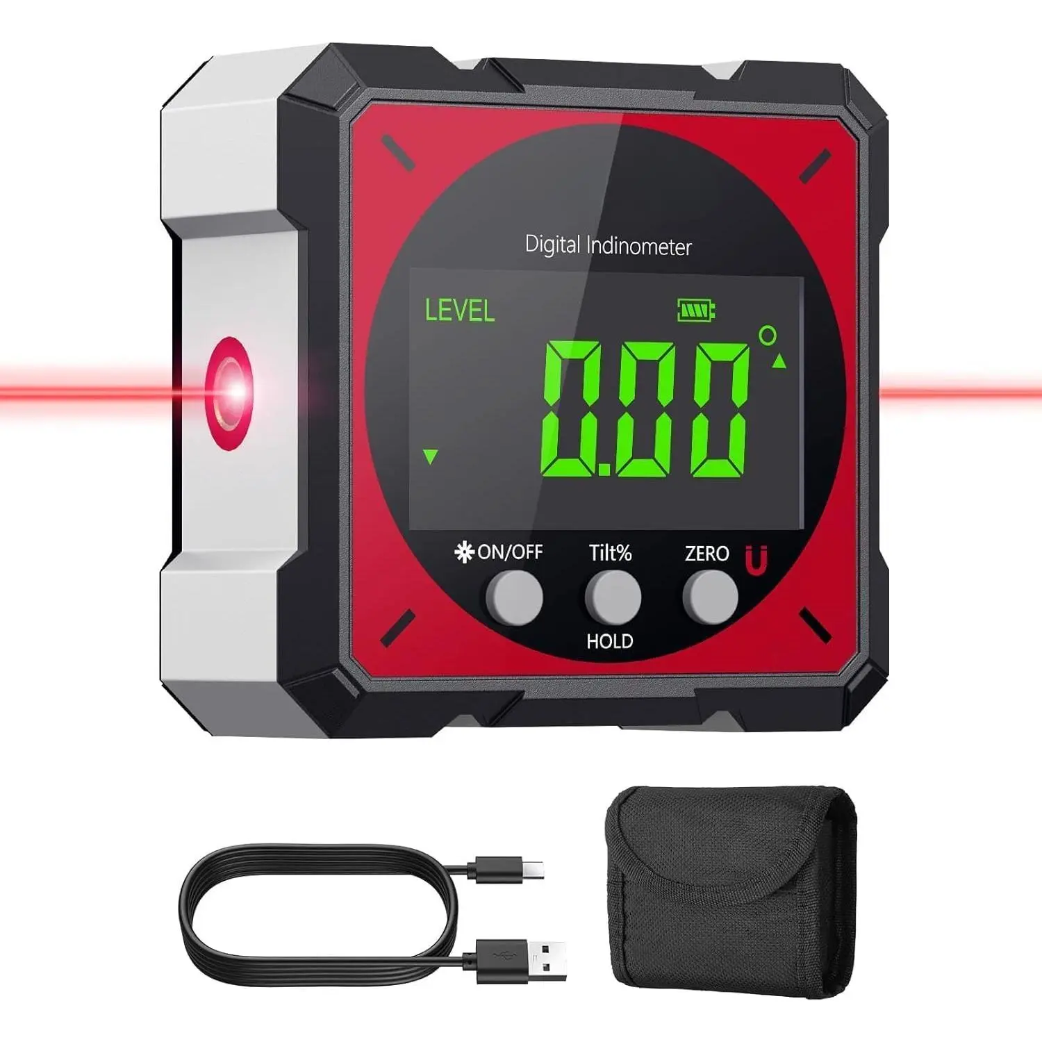 USB Charging Digital Level Box Angle Finder with Laser (Level 2), 4-side Strong Magnetic Angle Gauge IP54 Waterproof Inclinometer Level, Saving time and effort hanging decorations