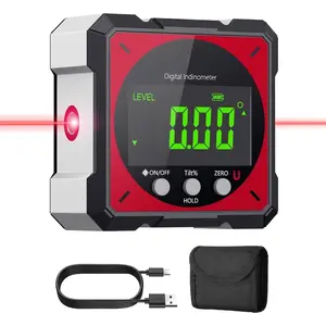 USB Charging Digital Level Box Angle Finder with Laser (Level 2), 4-side Strong Magnetic Angle Gauge IP54 Waterproof Inclinometer Level, Saving time and effort hanging decorations