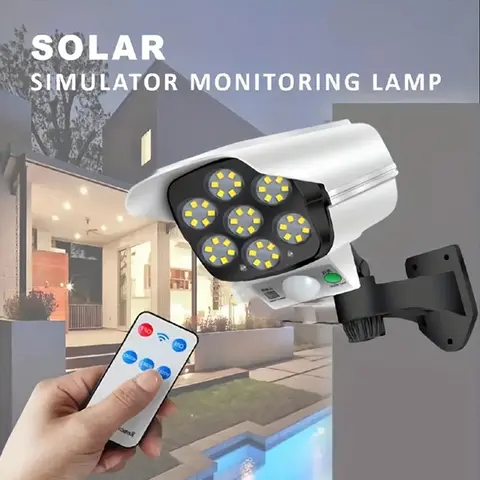 1:1 Camera Scare Wireless ABS Plastic Outdoor Wall Light - Solar-Powered Motion Sensor Security Lighting, IP65 Waterproof Rechargeable LED, Wall-Mount, Remote Control, Home-Garden Deterrent (Solar Patio Light Security Lighting)