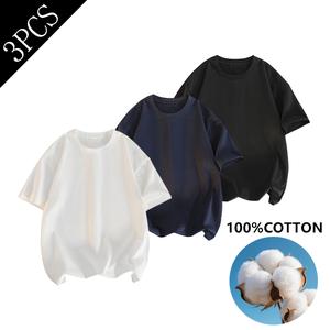 3PCS Street Fashion Soft Comfy Casual Baggy Half Sleeve Round Neck 100% cotton T-shirt for Summer Men's Top for Daily Wear Simple clothes men